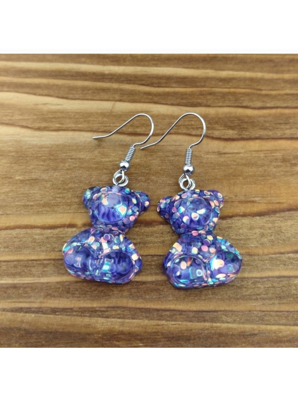 NWT Adorable Purple Glitter Teddy Bear Charm Earrings!!